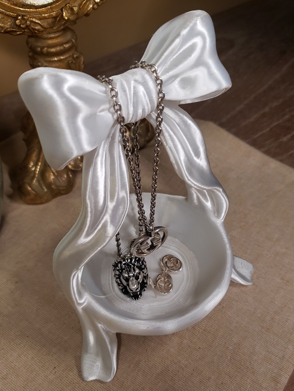 HAND CRAFTED Large Draping Bow Jewelry Keepsake Trinket Holder - Picture 4 of 7